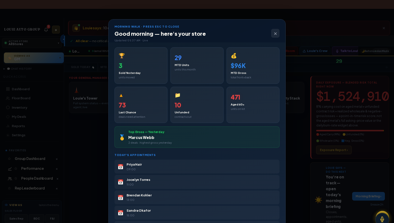 GM dashboard