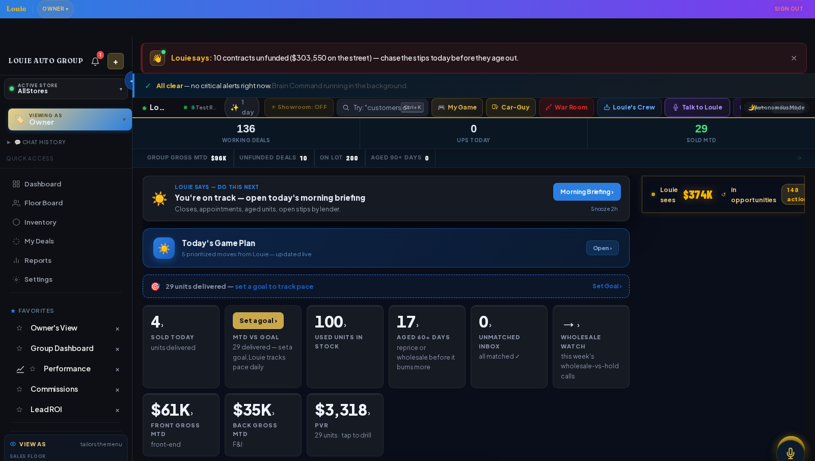 Owner dashboard